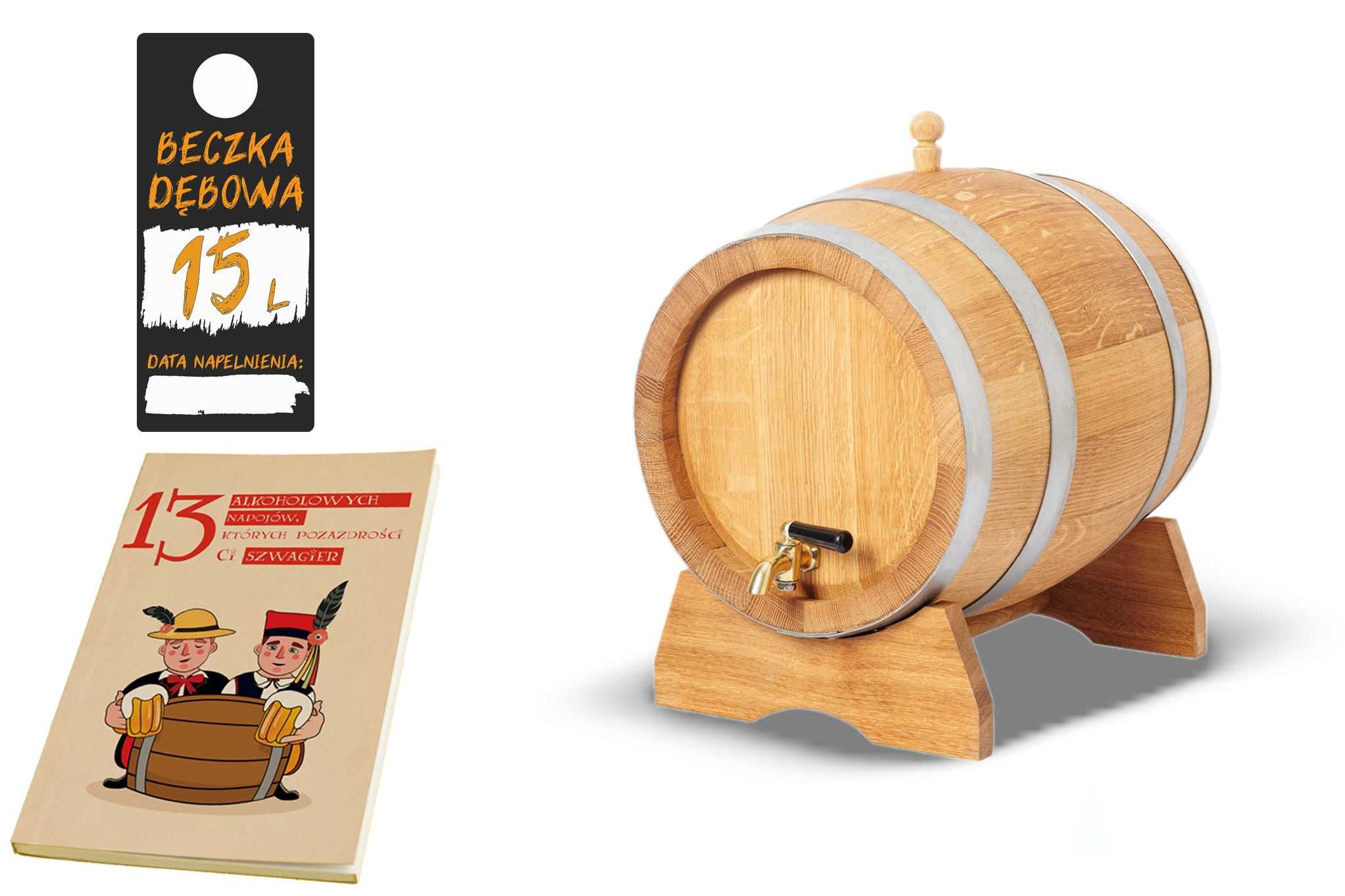 Dębowa beczka 15L na whisky bimber wino nalewki prezent z Atestem PZH