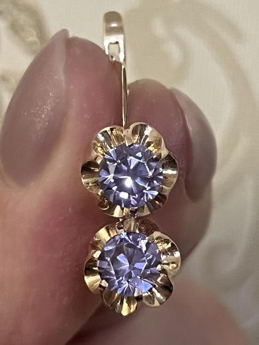 Золотые серьги СССР с александритом.Золоті сережки  радянські