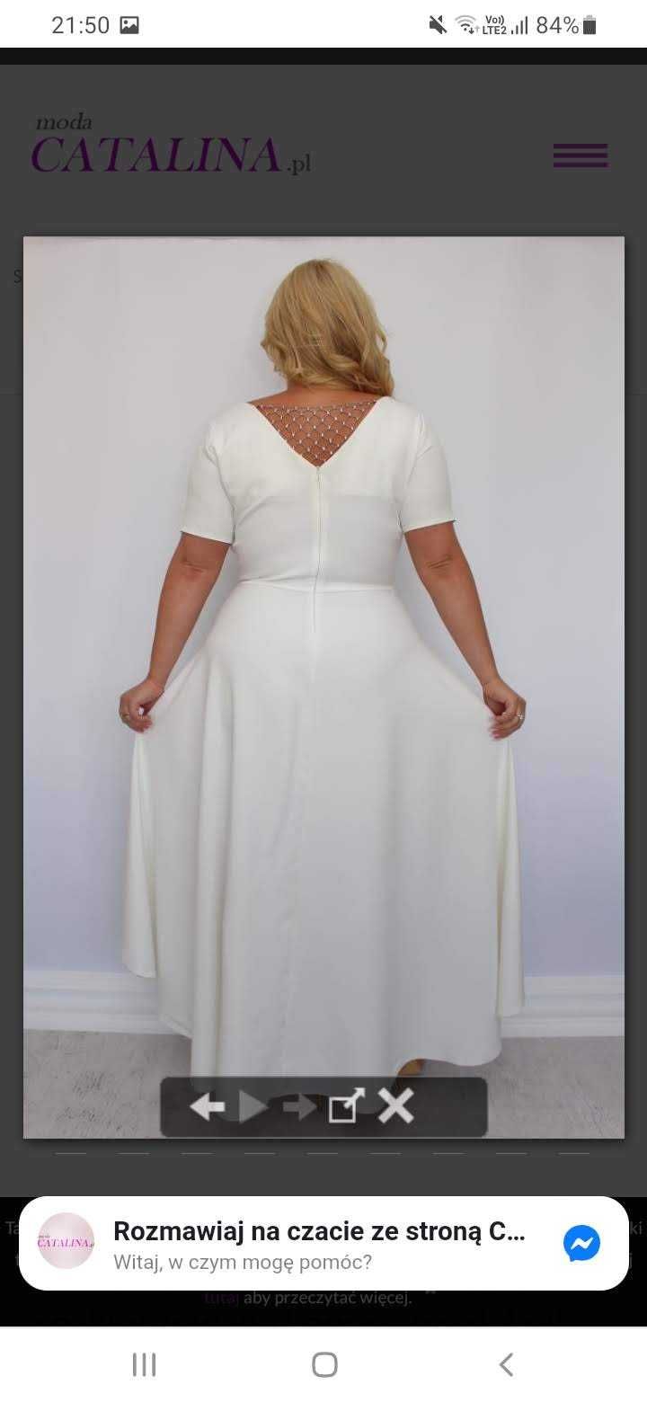 Sukienka ślubna ecru asymetryczna z kopertowym dekoltem rozmiar 46