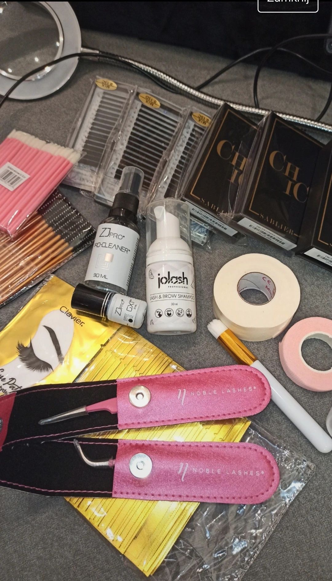 Zestaw do przedłużania rzęs lampa rzęsy klej noble lashes sablier