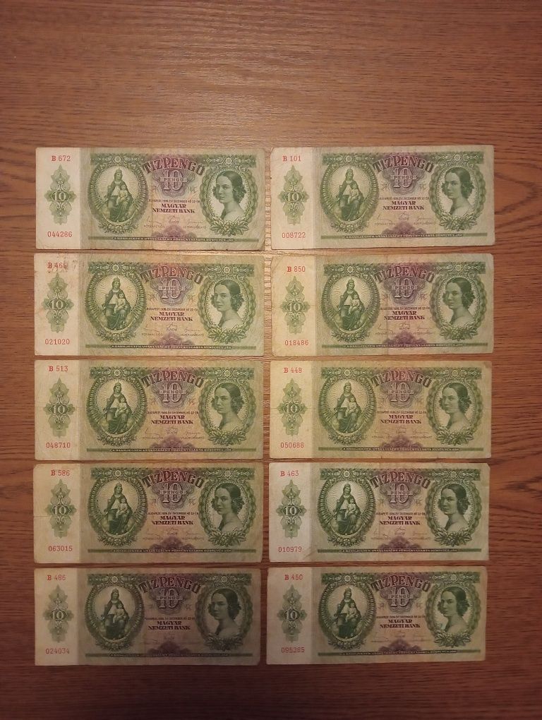 Zestaw Banknotów Węgry 10 Pengo 1936 - 10 sztuk