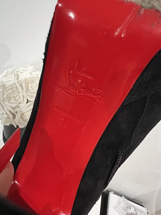 LOUBOUTIN taclou BOTKI czarne ćwieki szpilki zamsz kozaki oryginał