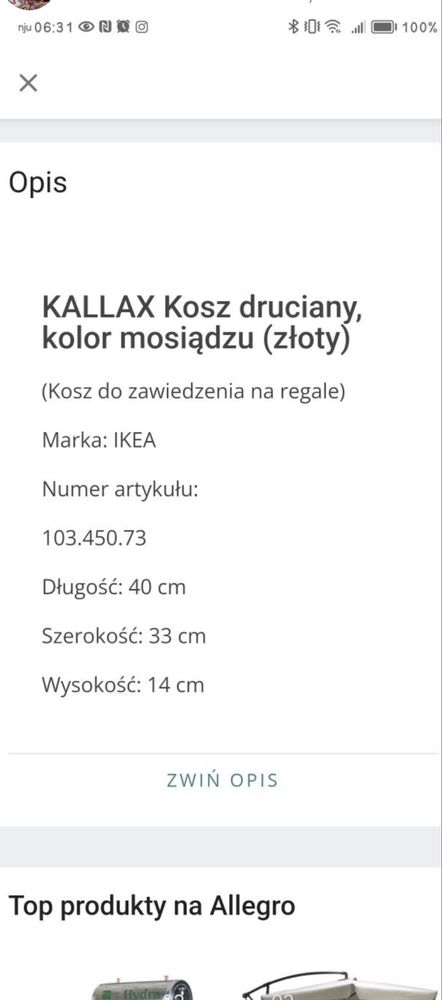Półka wisząca kosz druciany kallax