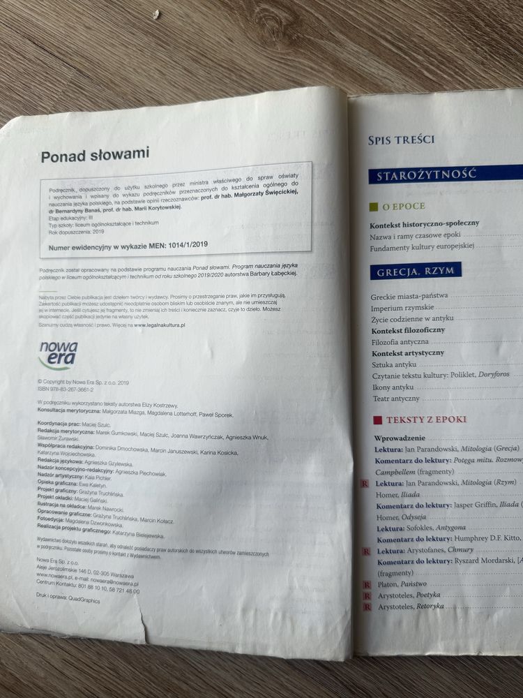 Podręcznik dla liceum i technikim Ponad słowami kl. 1 część 1