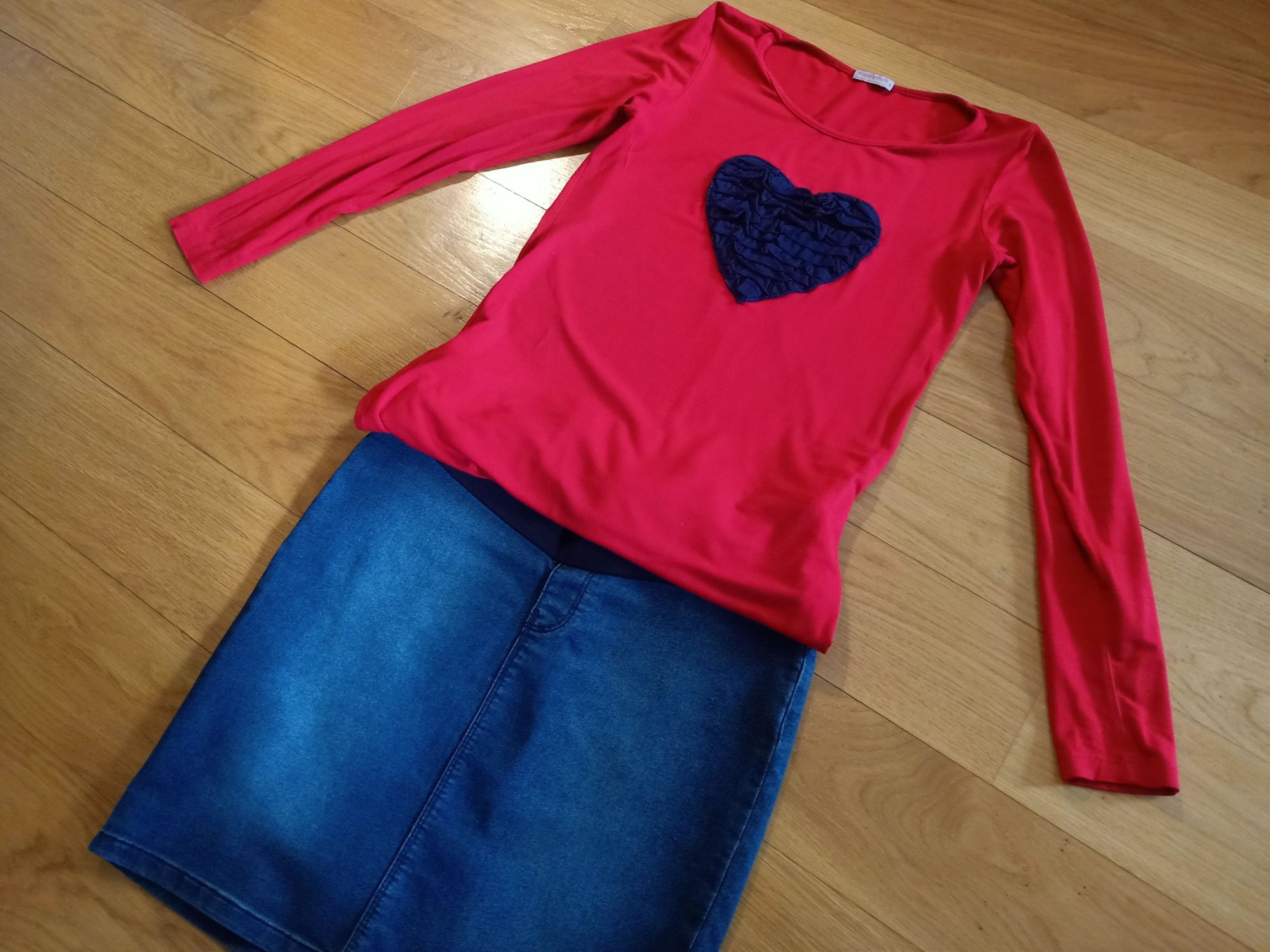 Zestaw ubrań ciążowych spódnica jeans Esprit , 2 bluzki Happymum S/XS