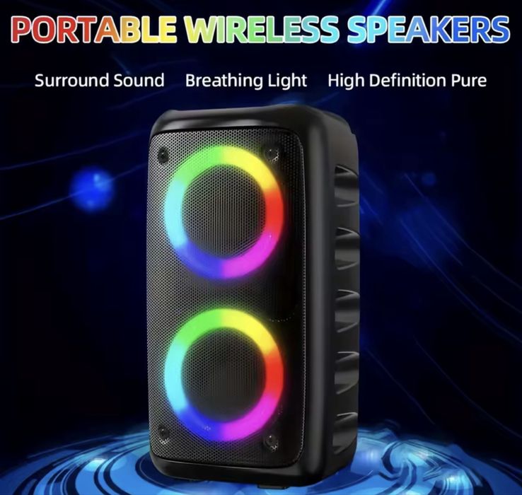 Coluna Bluetooth potente com luzes LED e microfone