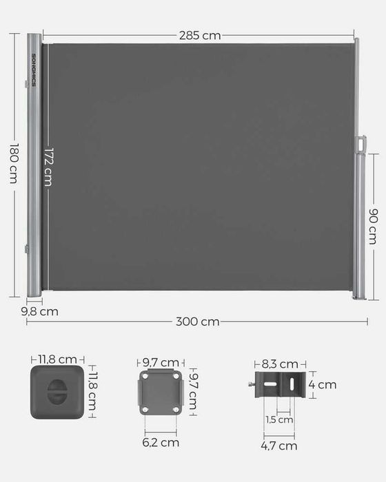 Markiza boczna 180 x 300 cm antracyt Songmics