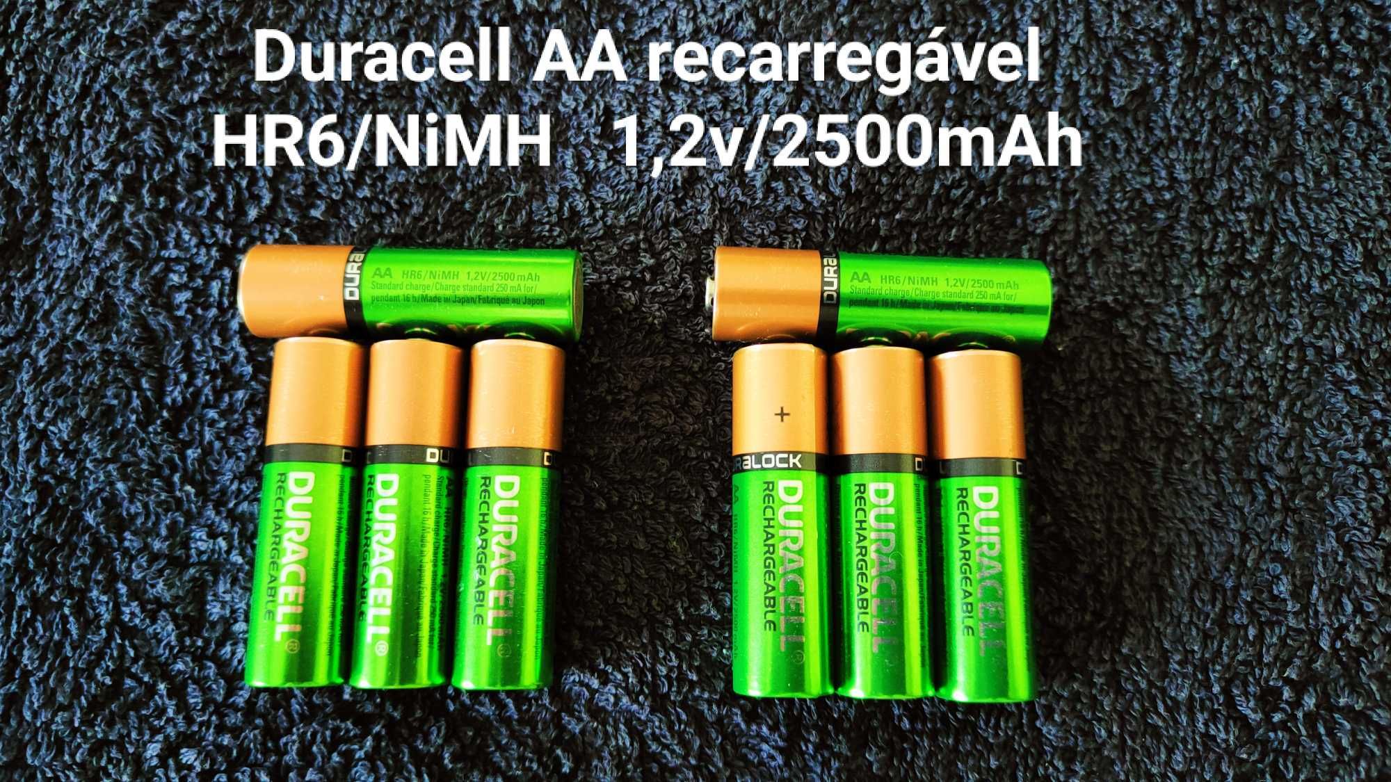 pilhas Duracell recarregáveis AA e 9V