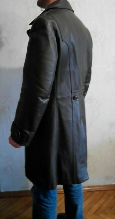 Кожаный мужской плащ/пальто + меховая подкладка овчина для зимы