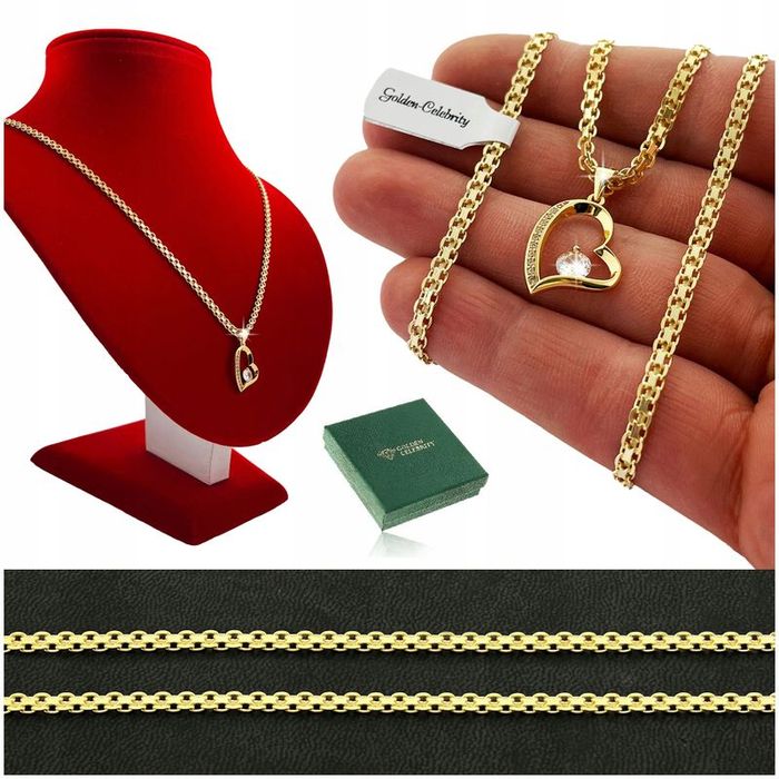 Złoty Naszyjnik Serce Pr 925/585 Łańcuszek Zawieszka Na Prezent + Dedy