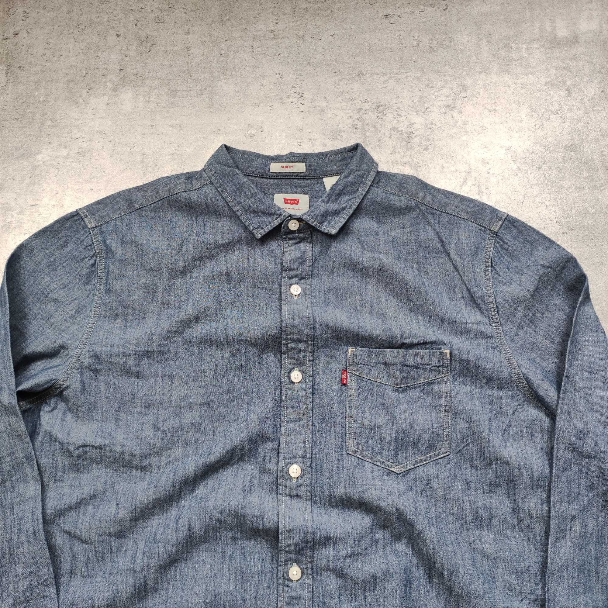 MĘSKA Elegancka Koszula PREMIUM Pocket Kieszonka Levis Bawełna Logo