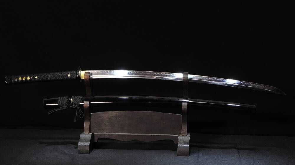 Mocny Miecz Katana 61-62 Hartowany Glinką Naturalny Hamon+STOJAK BL777