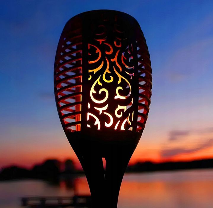 Zestaw Lampa Solarna Ogrodowa 4x Wbijana LED Pochodnia Latarnia  Efek