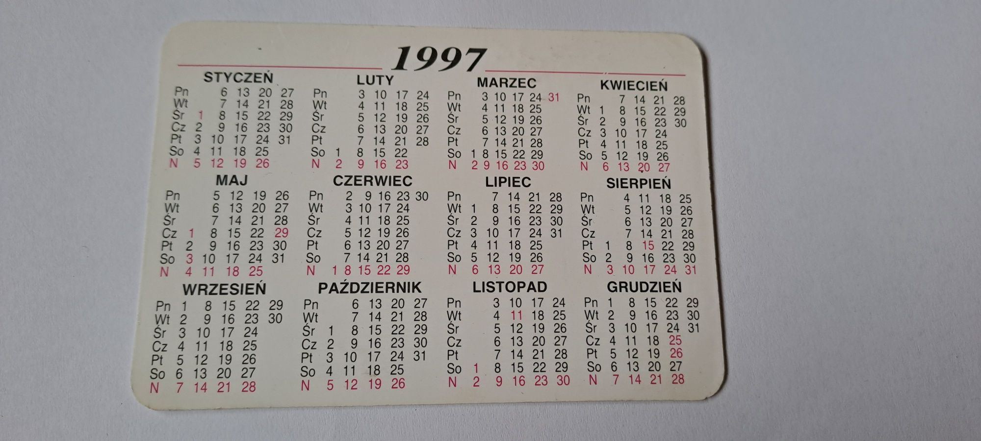 Kalendarz listkowy MPK Łódź 1997 - kalendarzyk