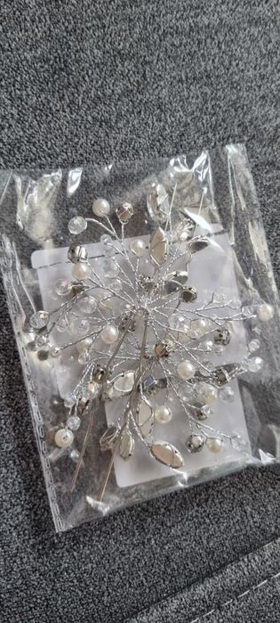 Wsuwka spinka ślubna ozdoba do włosów nowa cyrkonie 2sztuki srebrne