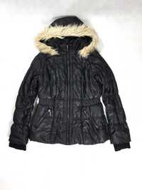 zimowa czarna kurtka z futerkiem 42 XL tally weijl ocieplana pikowana