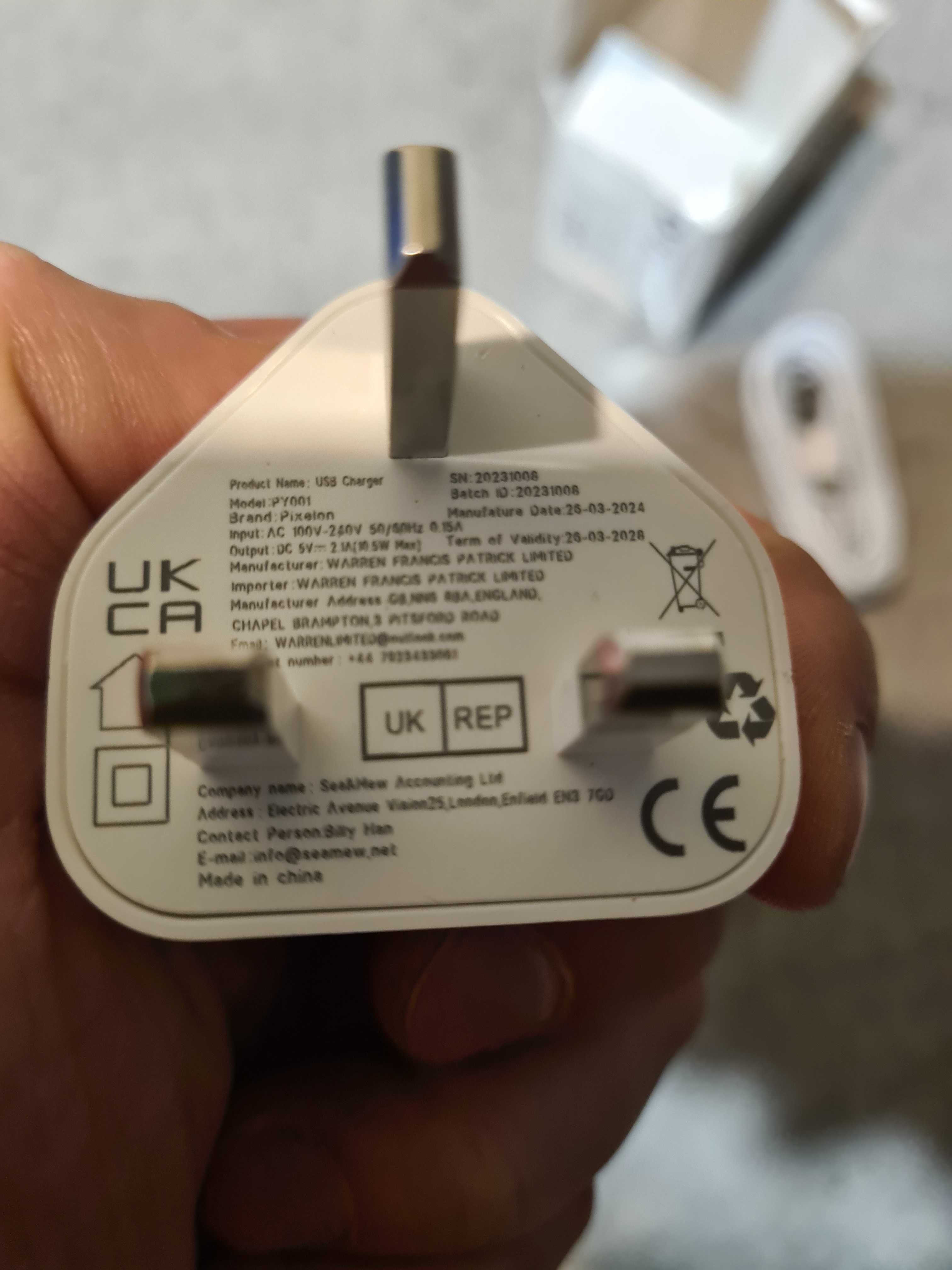ładowarka wtyczka Brytyjska z przewodem do Apple 2szt 5w max