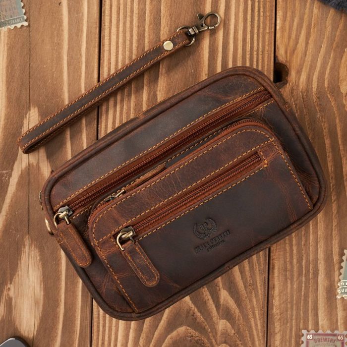 saszetka męska brązowa skórzana do ręki vintage paolo peruzzi