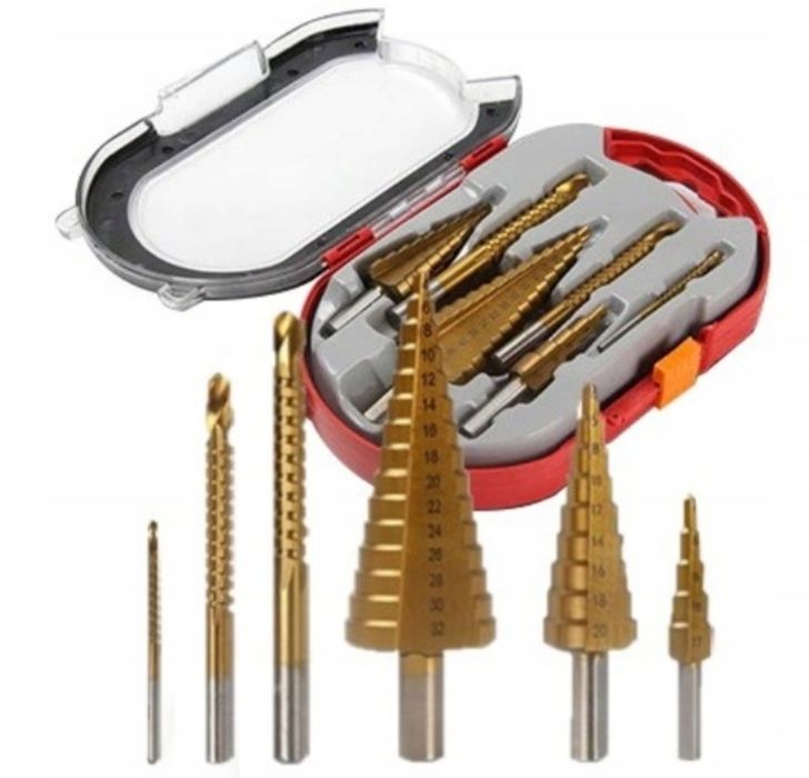 Zestaw wierteł stopniowych HSS powłoka TYTANU 6szt