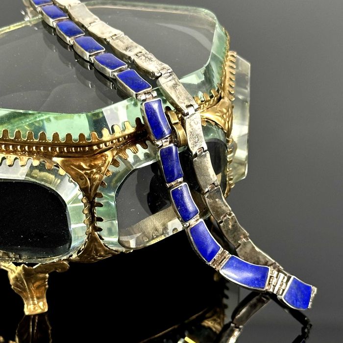 Srebro - Srebrny naszyjnik Art Deco z Lapis Lazuli - próba 925