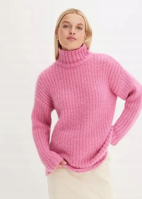 B.P.C gruby sweter różowy z golfem r.52/54