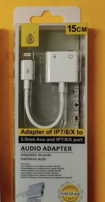 Cabo 2 em 1 carga e áudio Iphone 7, 8, X jack 3.5 mm