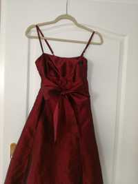 Elegancka suknia, tafta, kolor bordowy, 36