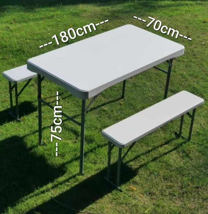Mesa dobrável e 2 bancos 180 x 75 x 70 cm