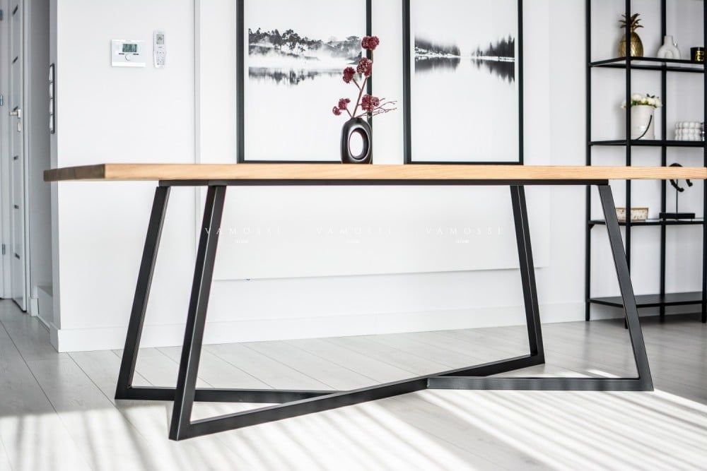 Okazja nowy stół metalowa podstawa drewniany blat