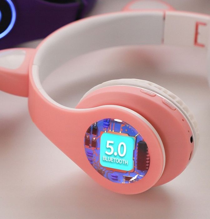 Zestaw Słuchawki Nauszne Dla Dzieci Kocie Uszy + Mikrofon Karaoke Blue