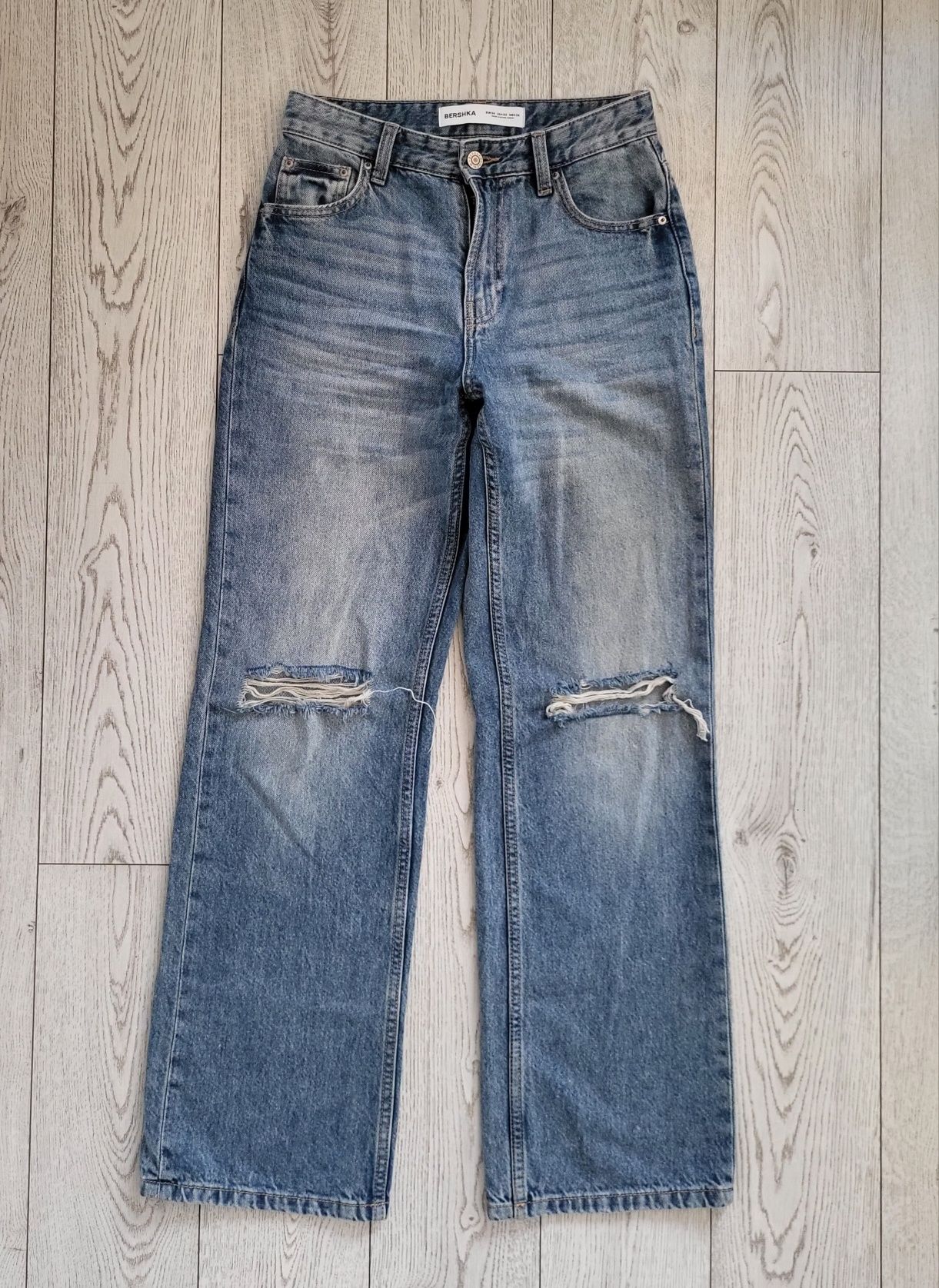 Jeansy BERSHKA wide leg z dziurami rozm.34  Idealne