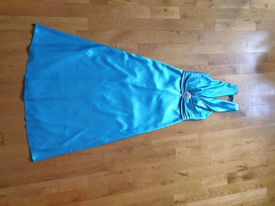 Długa niebieska elegancka sukienka na wesele rozmiar L