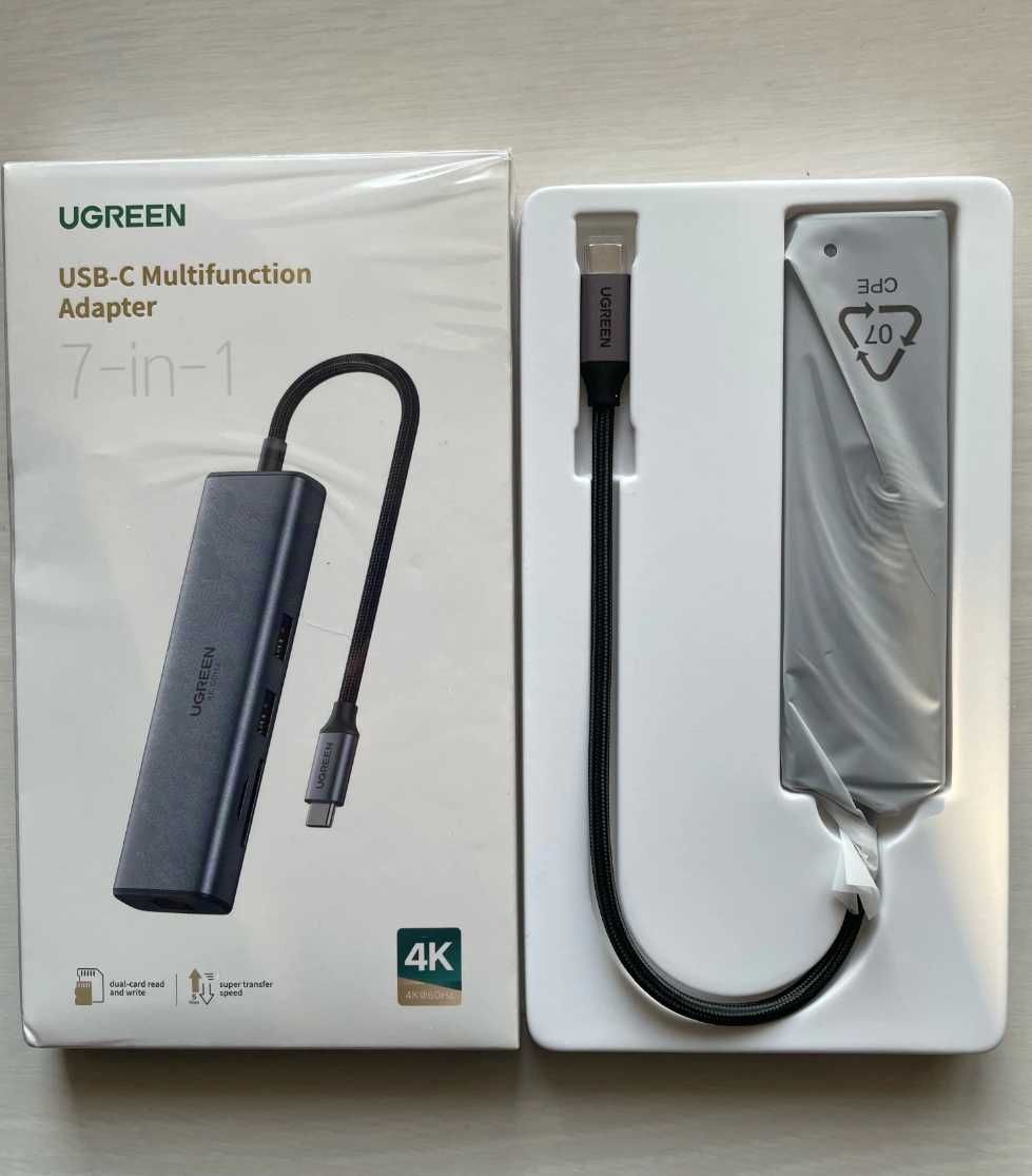 Ugreen 7in1 USB TypeC хаб: HDMI 4k60Hz, RJ45 LAN, USB3.0 SD/TF, PD100W