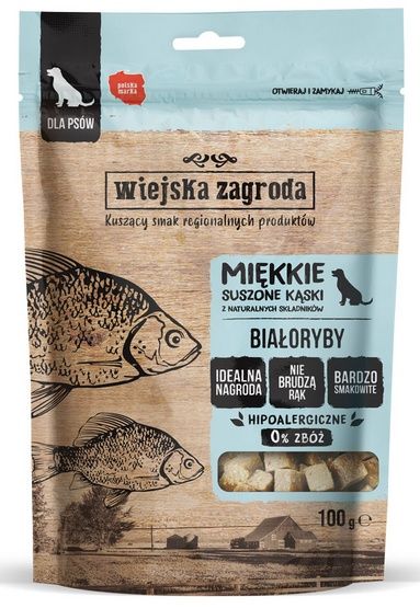 Przysmak dla psa z alergią - Kąski Wiejska Zagroda 87% Białoryby 100g
