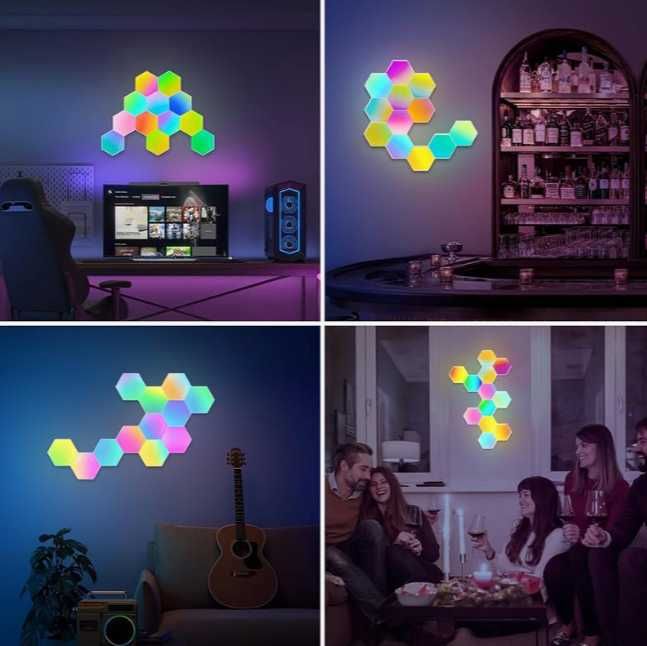 Lampa Plaster miodu Hexagon 12 elementów RGB kolor Paczkomat Tanio