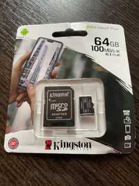 Карта памяті Kingston 64GB 10 class micro  +SD adapter