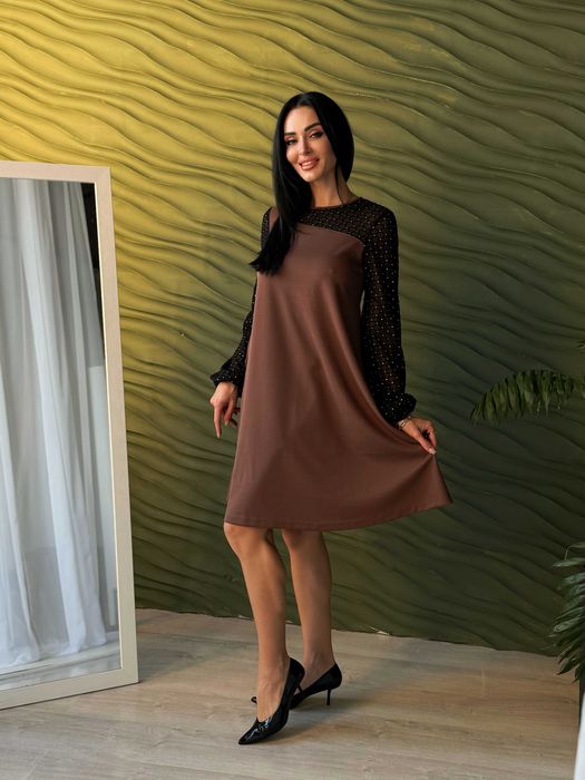 Вечірня сукня трапеція з прозорими рукавами "Sofira", 42-56 р., 3 кол.