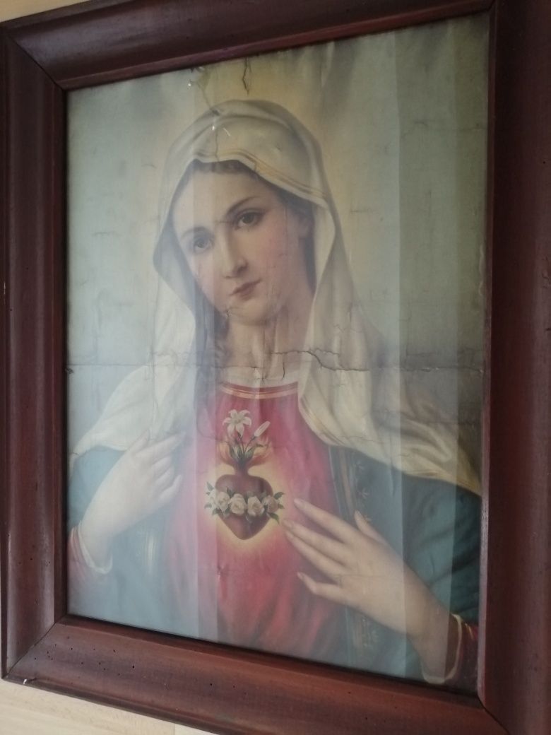 Stary obraz Matki Boskiej z czasów PRLu 66x53cm