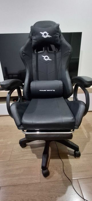 Cadeira Gaming PowerGaming LED RGB – Preta, com Apoio para os Pés