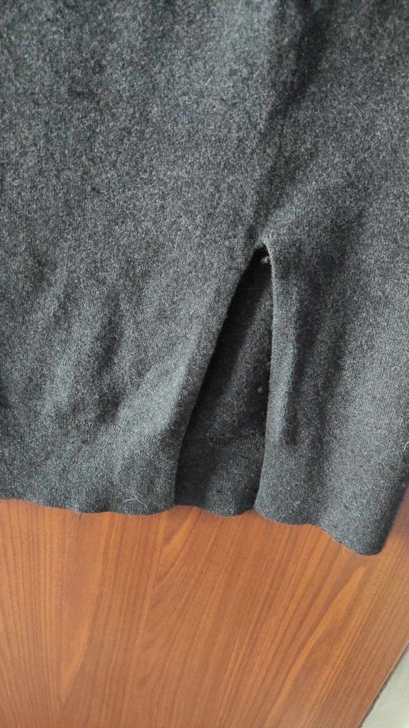 Bawełniana wełniana dzianinowa sweterkowa spódnica midi z rozporkiem