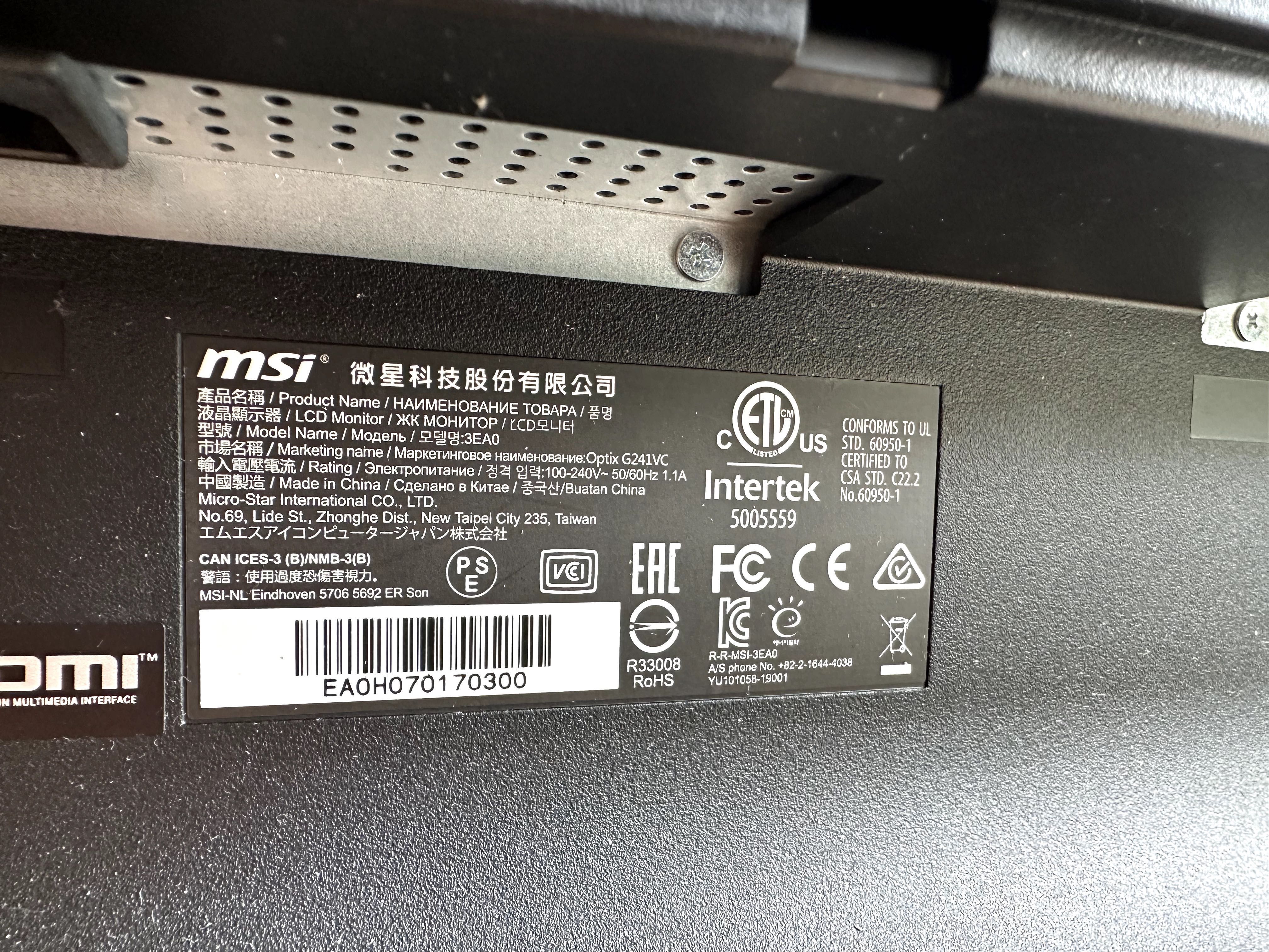 Monitor MSI Optix G241VC (+ kabel HDMI) zakrzywiony