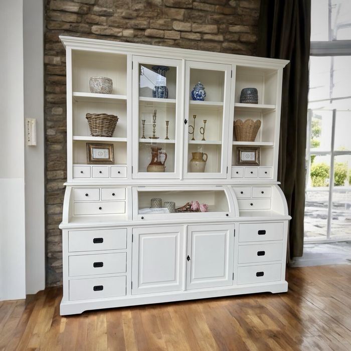DUŻY BIAŁY kredens witryna bufet farmhouse rustykalny DREWNIANY
