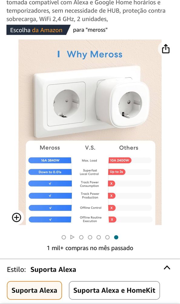 Meross Tomada inteligente com monitor de consumo WiFi