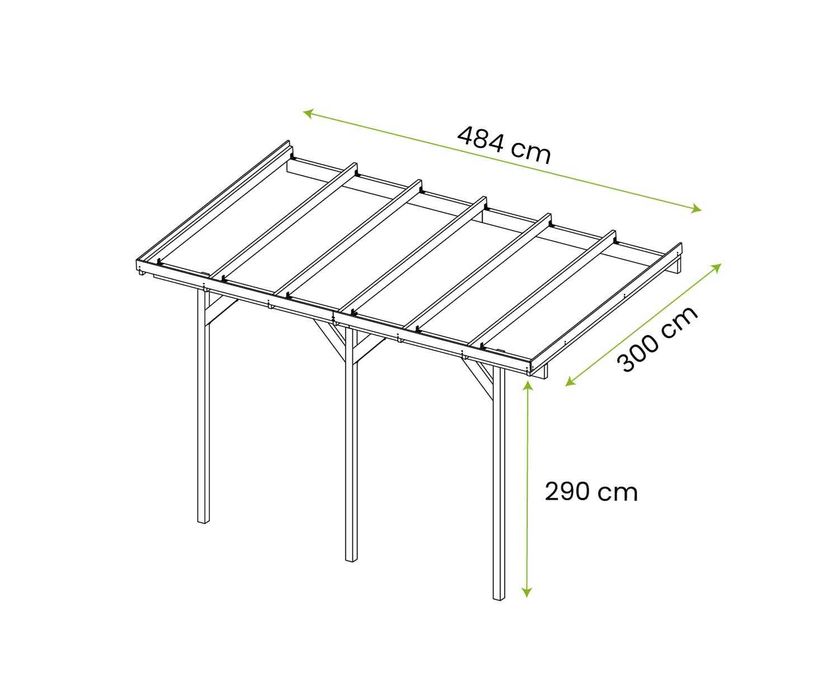 Zadaszenie, wiata przyścienna garażowa drewniana 300 x 484 cm