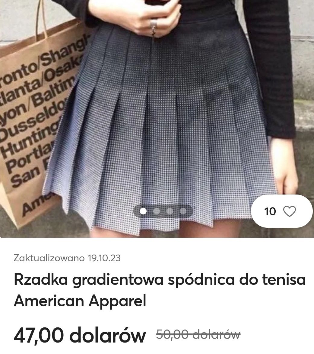 Spódnica American Apparel M tenisowa do tenisa biało czarna plisowana