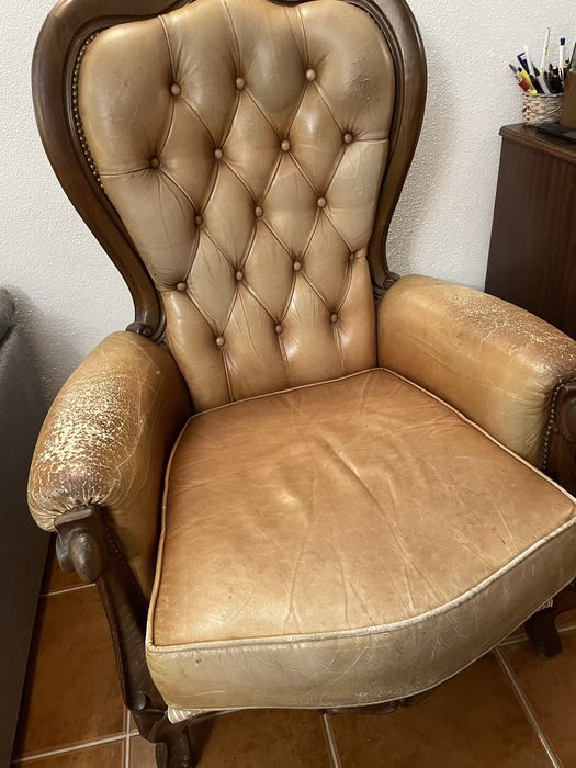 Conjunto de 3 sofás vintage em pele