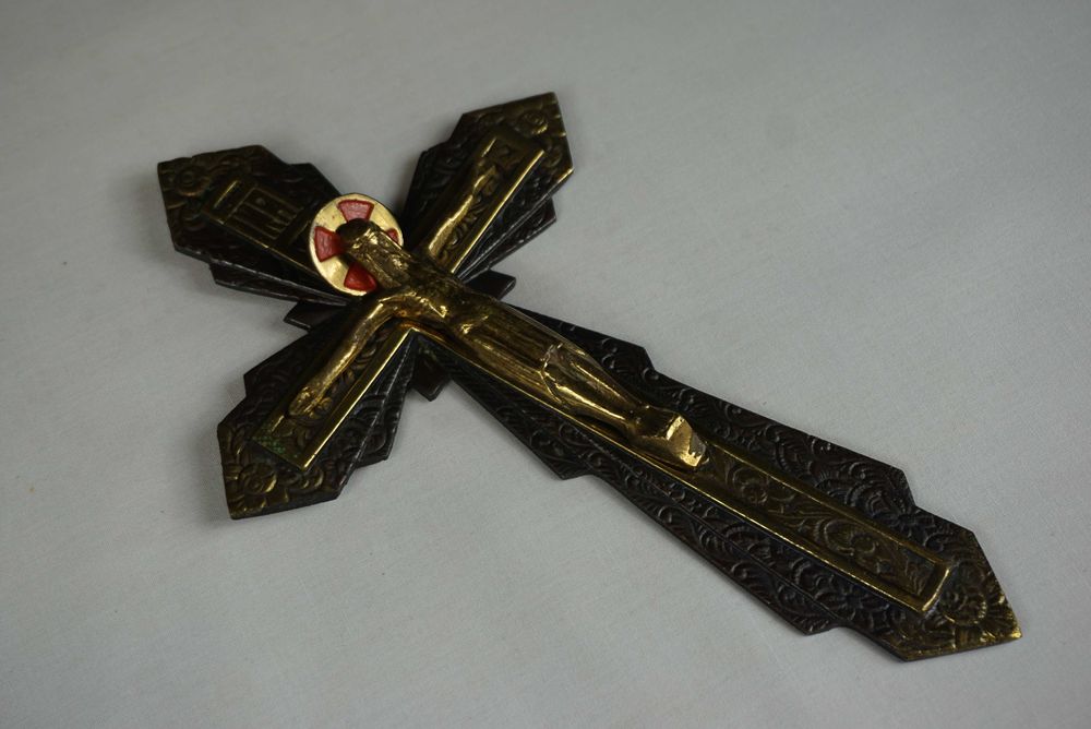 Stary krzyż wiszący pasyjka Pan Jezus mosiądz 22.5cm