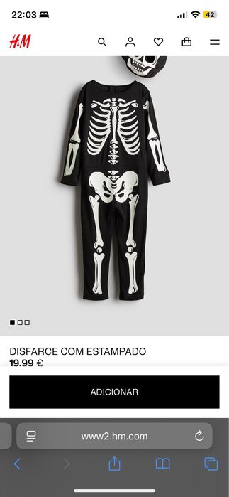 Fato esqueleto halloween 4-6 anos