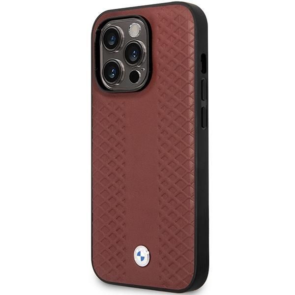 Etui do iPhone 14 Pro Max BMW Leather Diamond Pattern Burgundowy