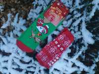 Zestaw 2x świąteczne skarpety skarpetki unisex zielone czerwone Mikoła